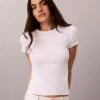 T-shirt justa com logótipo em nervuras T-shirt justa com logótipo em nervuras