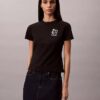 T-shirt justa com logótipo floral T-shirt justa com logótipo floral