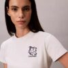 T-shirt justa com logótipo floral T-shirt justa com logótipo floral