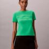 T-shirt justa com logótipo gráfico às riscas T-shirt justa com logótipo gráfico às riscas