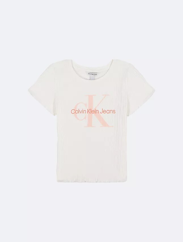 T-shirt Monologo com canelado grosso para meninas T-shirt Monologo com canelado grosso para meninas