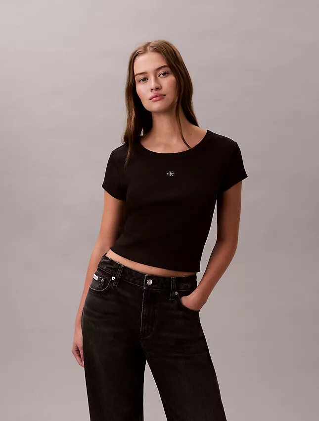 T-shirt Monologo Slim em tecido T-shirt Monologo Slim em tecido
