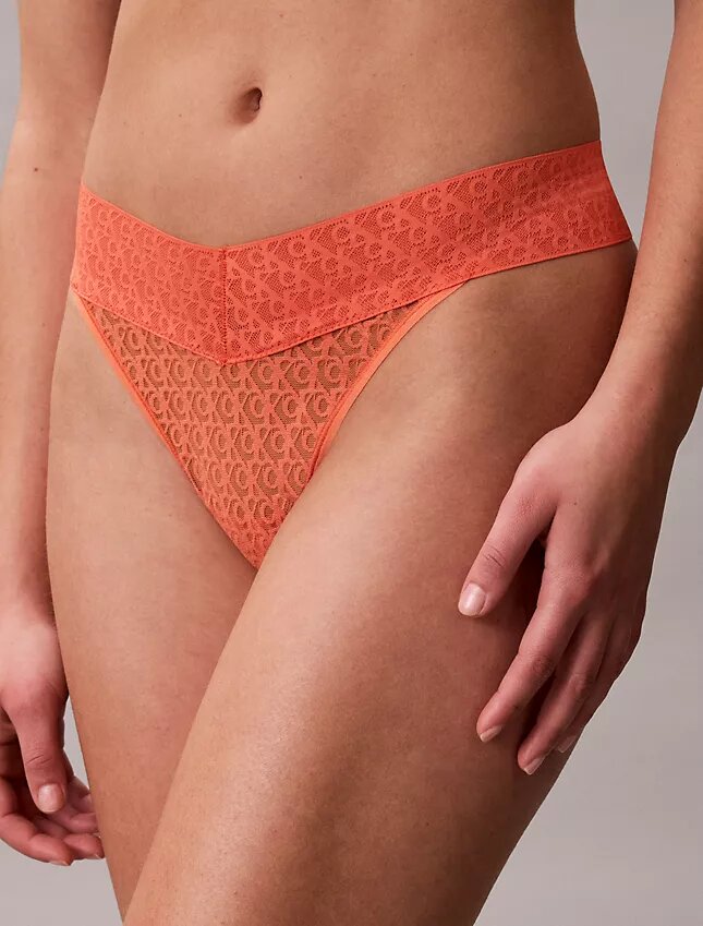 Thong de renda com logótipo icónico Thong de renda com logótipo icónico