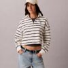 Top curto em felpo com Monogram às riscas