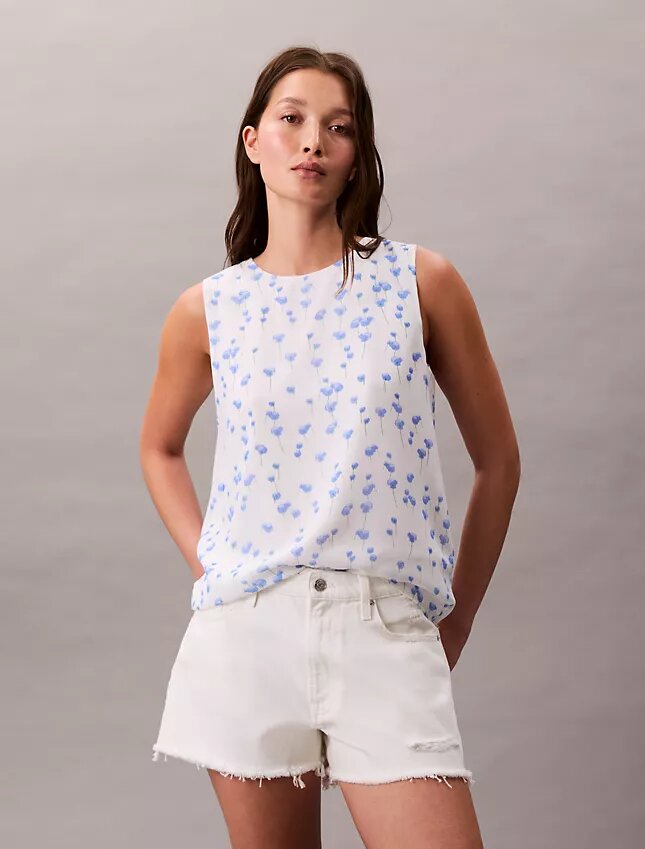 Top sem mangas em chiffon estampado Top sem mangas em chiffon estampado