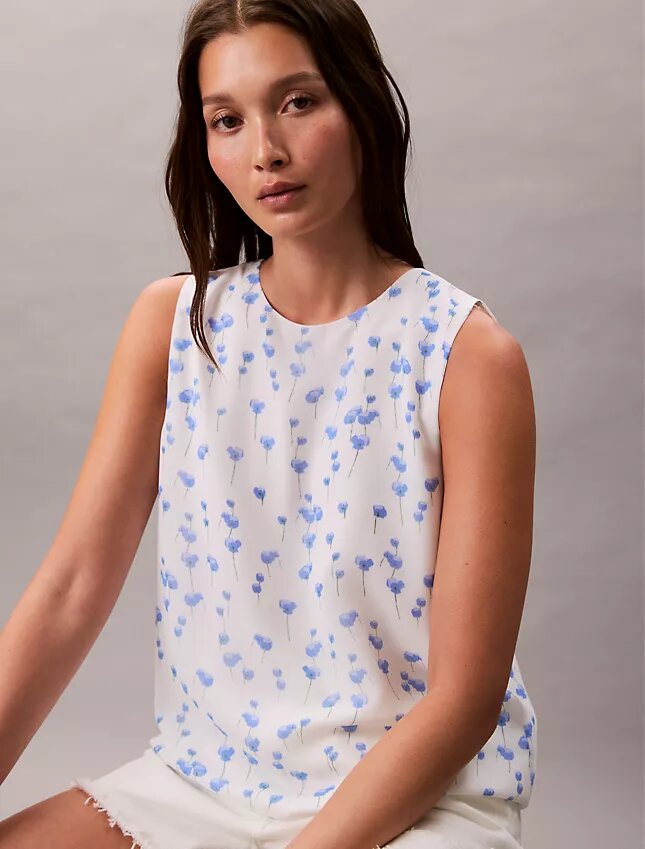 Top sem mangas em chiffon estampado Top sem mangas em chiffon estampado