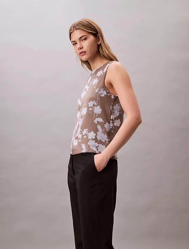 Top sem mangas em chiffon estampado Top sem mangas em chiffon estampado