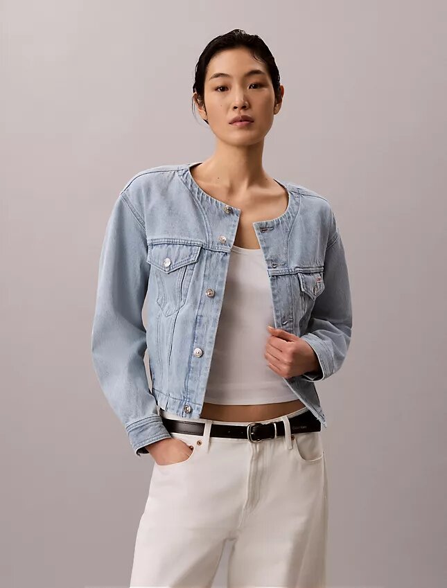 Trucker Jacket em ganga curto sem gola Trucker Jacket em ganga curto sem gola