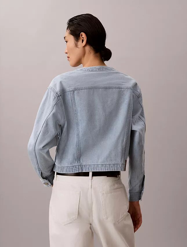 Trucker Jacket em ganga curto sem gola Trucker Jacket em ganga curto sem gola