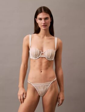 Unlined Balconette bra in floral lace, black CK Black