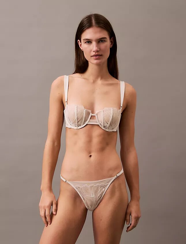 Unlined Balconette bra in floral lace, black CK Black Unlined Balconette bra in floral lace, black CK Black