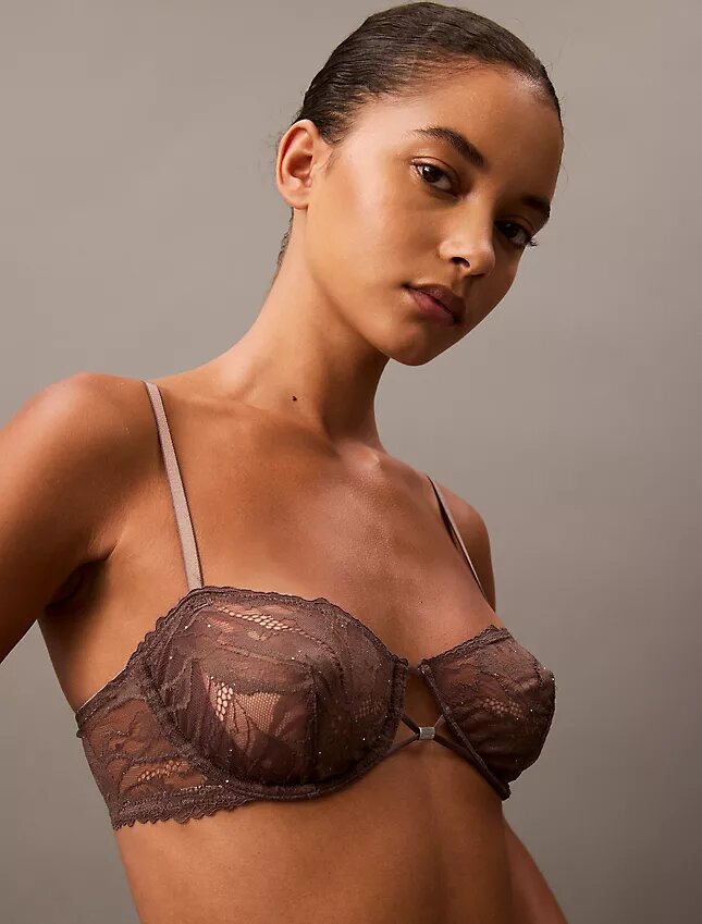 Unlined Balconette bra in floral lace, black CK Black Unlined Balconette bra in floral lace, black CK Black