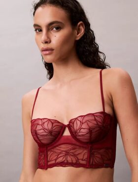 Unlined Balconette bra in floral lace, black CK Black