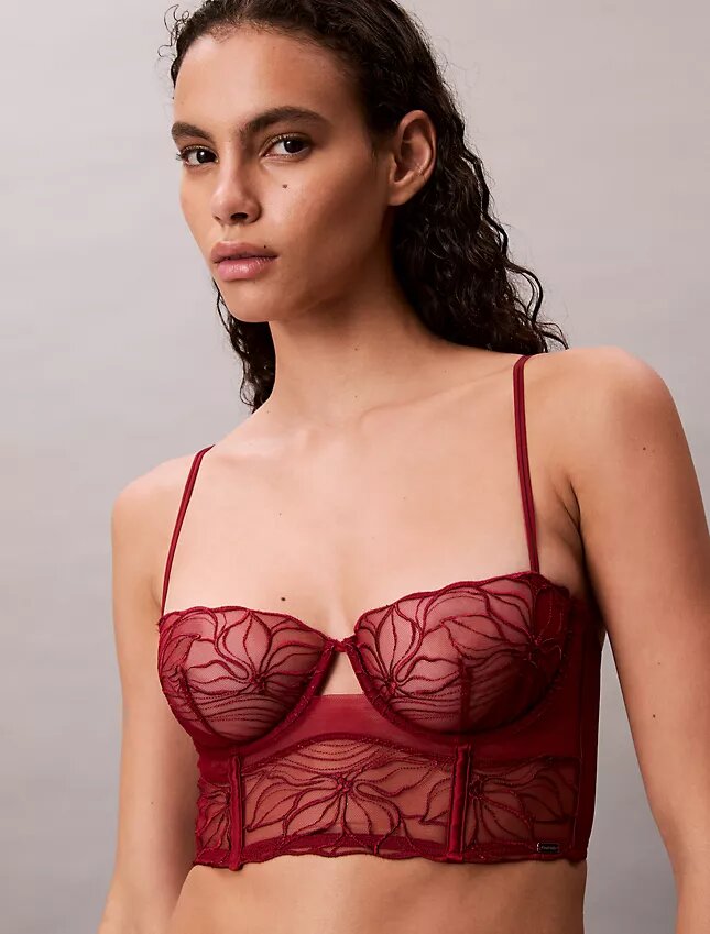 Unlined Balconette bra in floral lace, black CK Black Unlined Balconette bra in floral lace, black CK Black