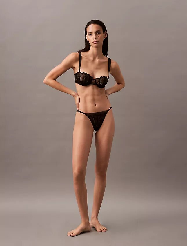 Unlined Balconette bra in floral lace, black CK Black Unlined Balconette bra in floral lace, black CK Black