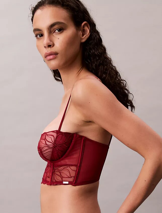 Unlined Balconette bra in floral lace, black CK Black Unlined Balconette bra in floral lace, black CK Black