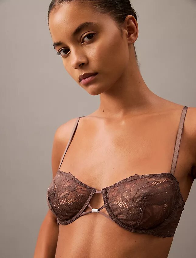 Unlined Balconette bra in floral lace, black CK Black Unlined Balconette bra in floral lace, black CK Black