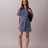 Vestido camisa de ganga com cinto