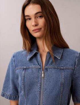 Vestido camisa de ganga com cinto