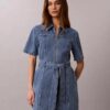 Vestido camisa de ganga com cinto