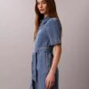 Vestido camisa de ganga com cinto