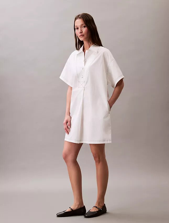 Vestido-camisa mini em sarja de algodão Vestido-camisa mini em sarja de algodão