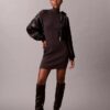 Vestido de malha com canelado em mistura de lã merino e lurex Vestido de malha com canelado em mistura de lã merino e lurex