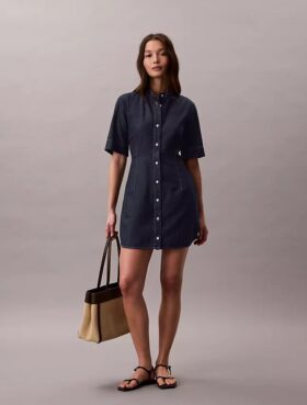 Vestido de manga curta em Denim