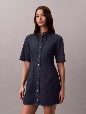 Vestido de manga curta em Denim