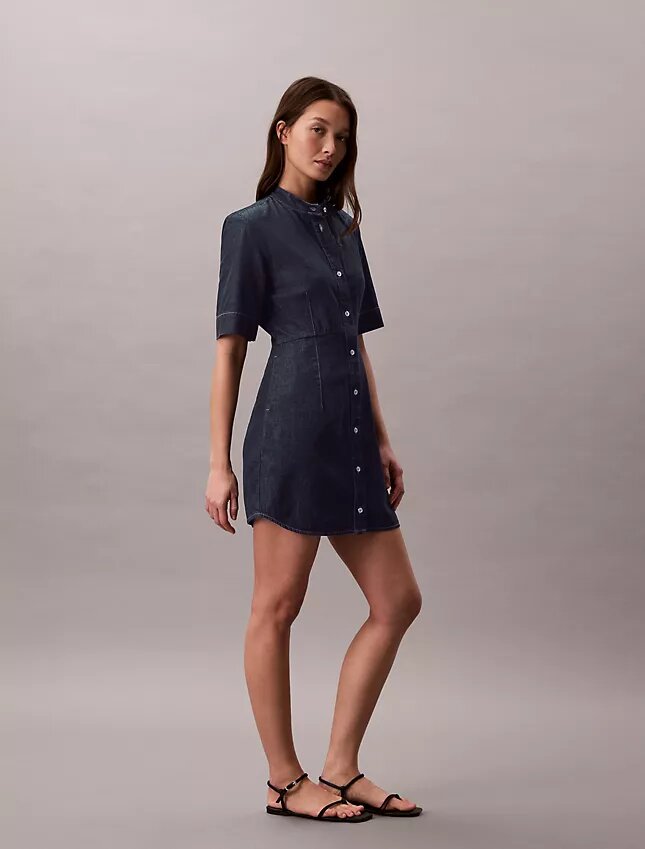 Vestido de manga curta em Denim Vestido de manga curta em Denim