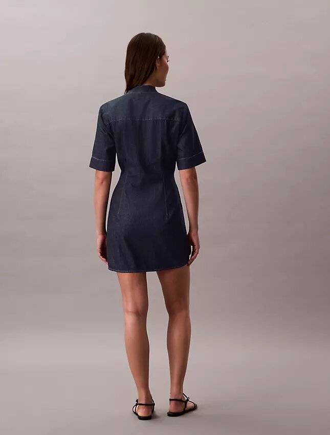Vestido de manga curta em Denim Vestido de manga curta em Denim