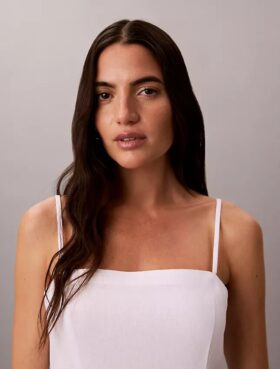 Vestido em mistura de linho