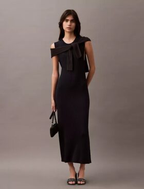 Vestido Maxi em Malha Canelada de Viscose