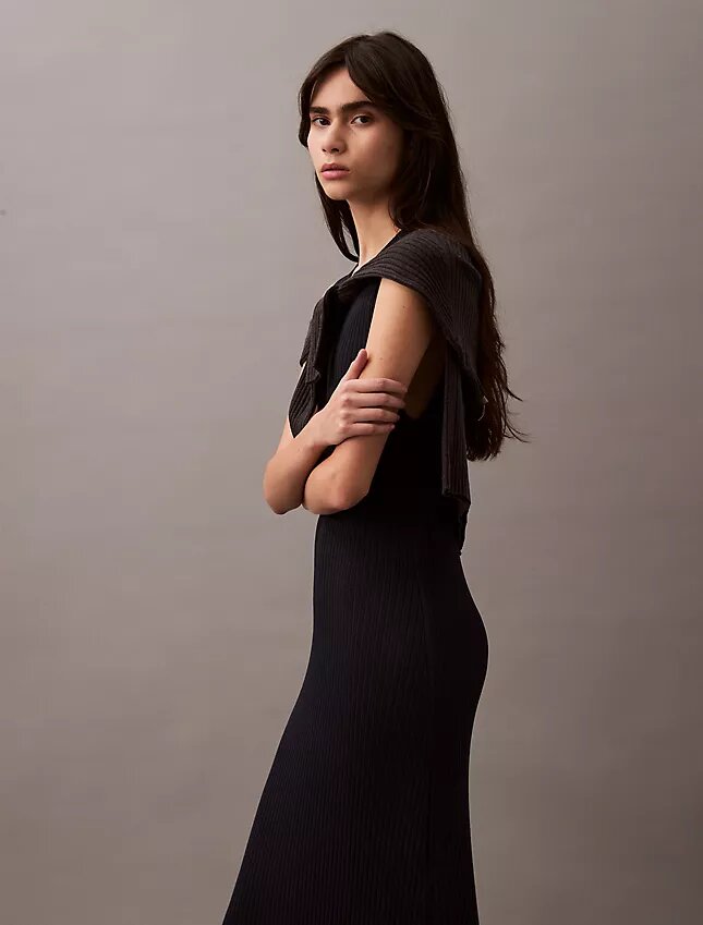 Vestido Maxi em Malha Canelada de Viscose Vestido Maxi em Malha Canelada de Viscose