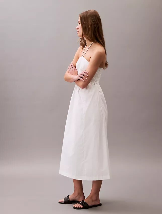 Vestido Midi com Decote Halter em Sarja de Algodão Vestido Midi com Decote Halter em Sarja de Algodão