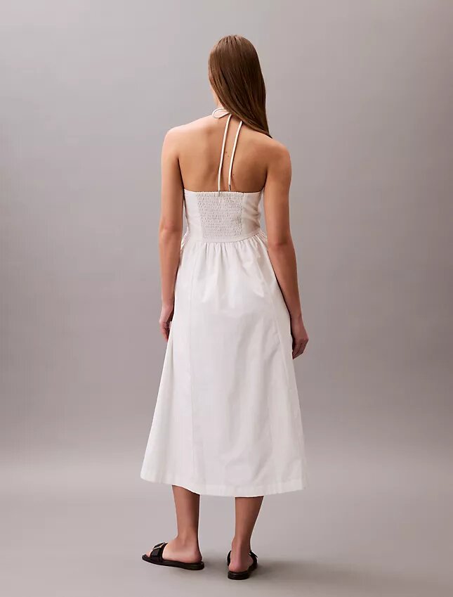 Vestido Midi com Decote Halter em Sarja de Algodão Vestido Midi com Decote Halter em Sarja de Algodão