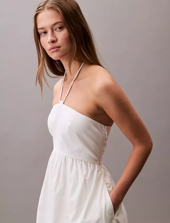 Vestido Midi com Decote Halter em Sarja de Algodão Vestido Midi com Decote Halter em Sarja de Algodão