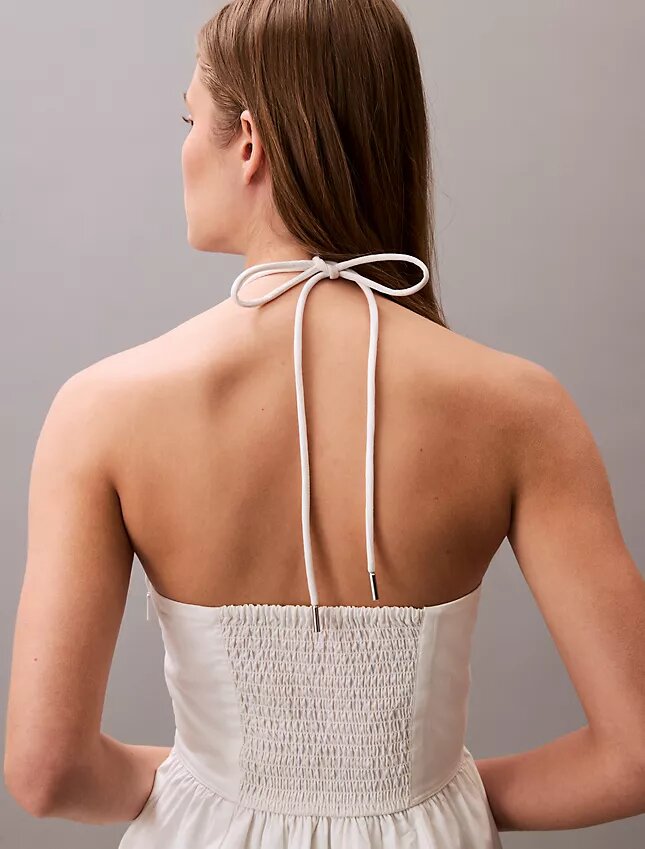 Vestido Midi com Decote Halter em Sarja de Algodão Vestido Midi com Decote Halter em Sarja de Algodão