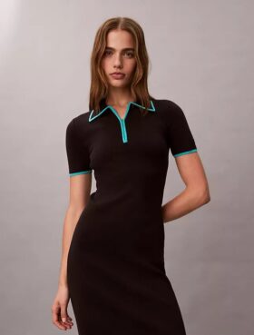 Vestido Midi com Detalhes em Blocos de Cor