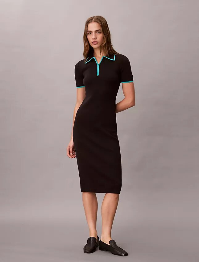 Vestido Midi com Detalhes em Blocos de Cor Vestido Midi com Detalhes em Blocos de Cor