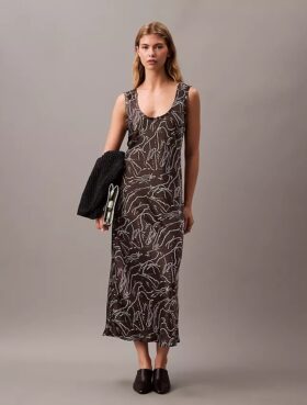 Vestido Midi com Estampado de Cetim Amasse
