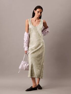 Vestido Midi com Estampado de Cetim Amasse