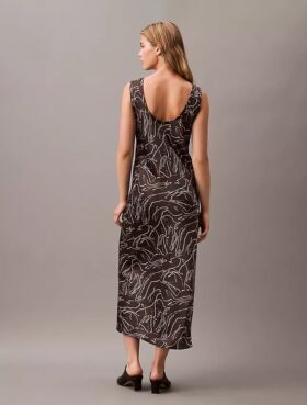 Vestido Midi com Estampado de Cetim Amasse