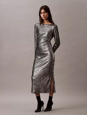 Vestido Midi com Lantejoulas