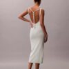 Vestido Midi de Mistura de Linho com Decote Redondo Vestido Midi de Mistura de Linho com Decote Redondo