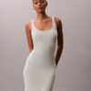 Vestido Midi de Mistura de Linho com Decote Redondo Vestido Midi de Mistura de Linho com Decote Redondo