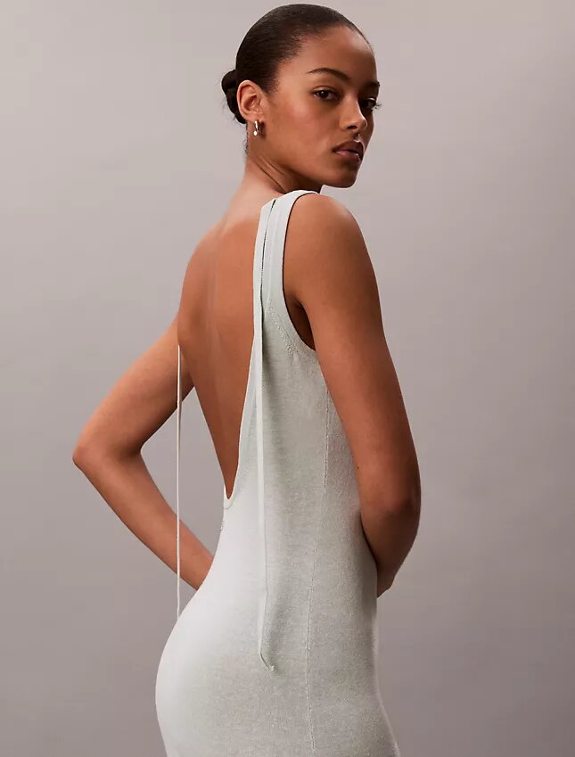 Vestido Midi de Mistura de Linho com Decote Redondo Vestido Midi de Mistura de Linho com Decote Redondo