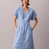 Vestido Midi de Popeline de Algodão às Riscas Vestido Midi de Popeline de Algodão às Riscas