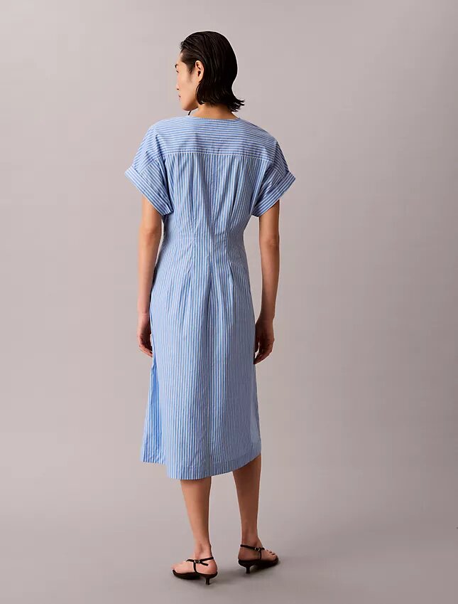 Vestido Midi de Popeline de Algodão às Riscas Vestido Midi de Popeline de Algodão às Riscas