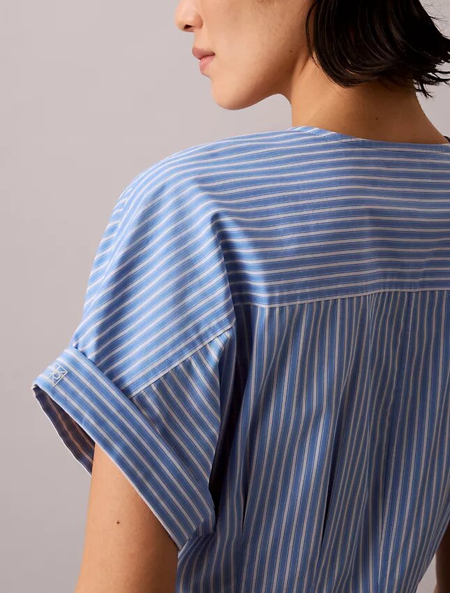 Vestido Midi de Popeline de Algodão às Riscas Vestido Midi de Popeline de Algodão às Riscas